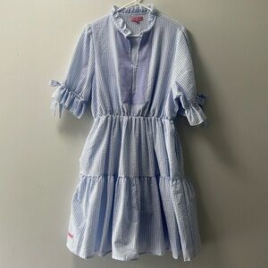 Simply Southern Ruffle Neck Tiered Dress (Blue/White)